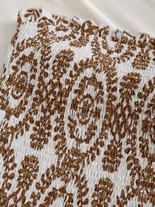 Elamini Navy Blue Strapless Dress With Ruched Waist, Hollow Embroidery, Ruffle Hem, Bohemian Style, Versatile A-Line Short Dress - Multicolor - View 3