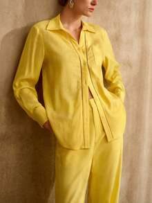 MOTF PREMIUM CAMISA Y PANTALONES DE BOLSILLO DE LINO PARA COMMUTER - Amarillo - Ver 2