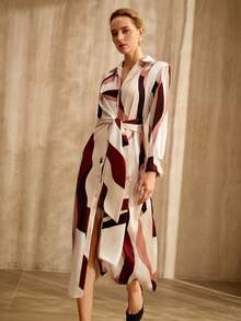 MOTF PREMIUM GEOMETRIC COLOR BLOCK PRINT LONG SLEEVE SHIRT DRESS, VINTAGE STYLE, SPRING/SUMMER - Multicolor - View 7