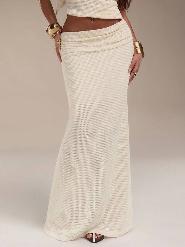 Normani Damen Sommer Urlaub einfarbiger Waffel Meerjungfrau Saum Rock