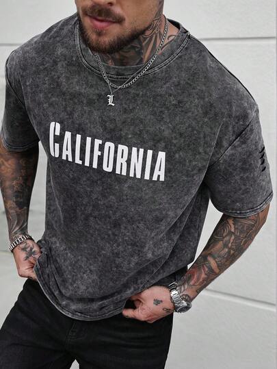 SLATEMANN เสื้อยืดคอกลมพิมพ์ลายตัวอักษรลำลองสำหรับผู้ชายใส่ได้ทุกโอกาสใส่ทำงานพักผ่อนวันหยุดแขนสั้น