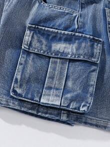 Tween Big Girls Light Blue Summer Casual Vacation Cargo Denim Shorts,High Waist Multi Pocket Loose Versatile Street Style Thin Hot Pants Jean Shorts - Light Wash - View 3