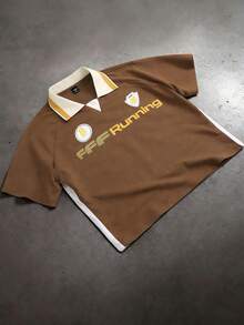 Manfinity Roghcode Men's Letter Print Casual Versatile Daily Commute Short Sleeve Polo Shirt - Brown - View 1