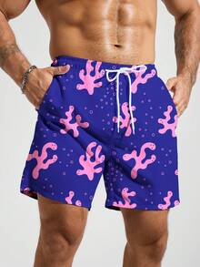 Manfinity Swimmode Men's Drawstring Waist Pockets Casual Versatile Vacation Beach Shorts - Navy Blue - View 3