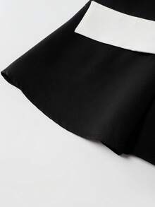 GlowEve CURVE Áo vest nữ cỡ lớn kiểu dáng công sở phối màu, cổ áo vá, nơ và khuy trang trí. - Đen và trắng - Xem 5