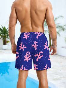 Manfinity Swimmode Men's Drawstring Waist Pockets Casual Versatile Vacation Beach Shorts - Navy Blue - View 2