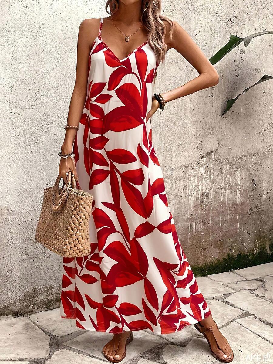 EMERY ROSE Women's Vacation Plant Print Casual Sleeveless Dress - Multicolor - View 1