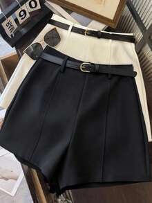 Franclia 休闲时尚腰带配饰修身女式短裤 - 黑色 - 查看 3