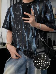 Manfinity Dauomo Casual Fashion Men's Round Neck Printed T-Shirt, Versatile For Summer - Black - View 3