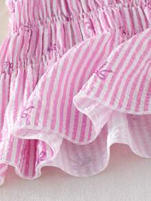 Young Girl' Cute Striped Bow Print Camisole And Wide Leg Pants Set, Summer Girld Outfit Set Set Outfit For Girl Strawberry Pound Cake Outfits Girls Outfit Sets Vacation Summer Clothes Set Two Piece Maxi Set For Girls Young Girls Cami And Wide Leg Pants Set Little Girl Maxi Dress Summer Lounge Set Tweens - Mauve Purple - View 5