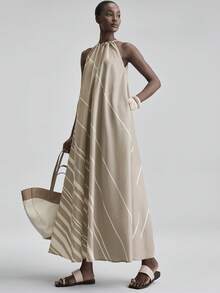 Ontre 2026 Spring/Summer New Women's Long Dress, Comfortable Soft Woven Fabric, Sleeveless Loose Fit Striped Dress, Modern Urban Chic Business Casual Office Wear, Low-Key Elegant High-Quality Airport/Cruise Ship Outfit, Versatile Formal/Holiday Dress,Summer Dresses For Women - Dusty Purple - View 1