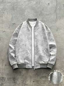 Manfinity Dauomo Chaqueta de béisbol con cremallera y estampado total de manga larga para hombre - Multicolor - Ver 1