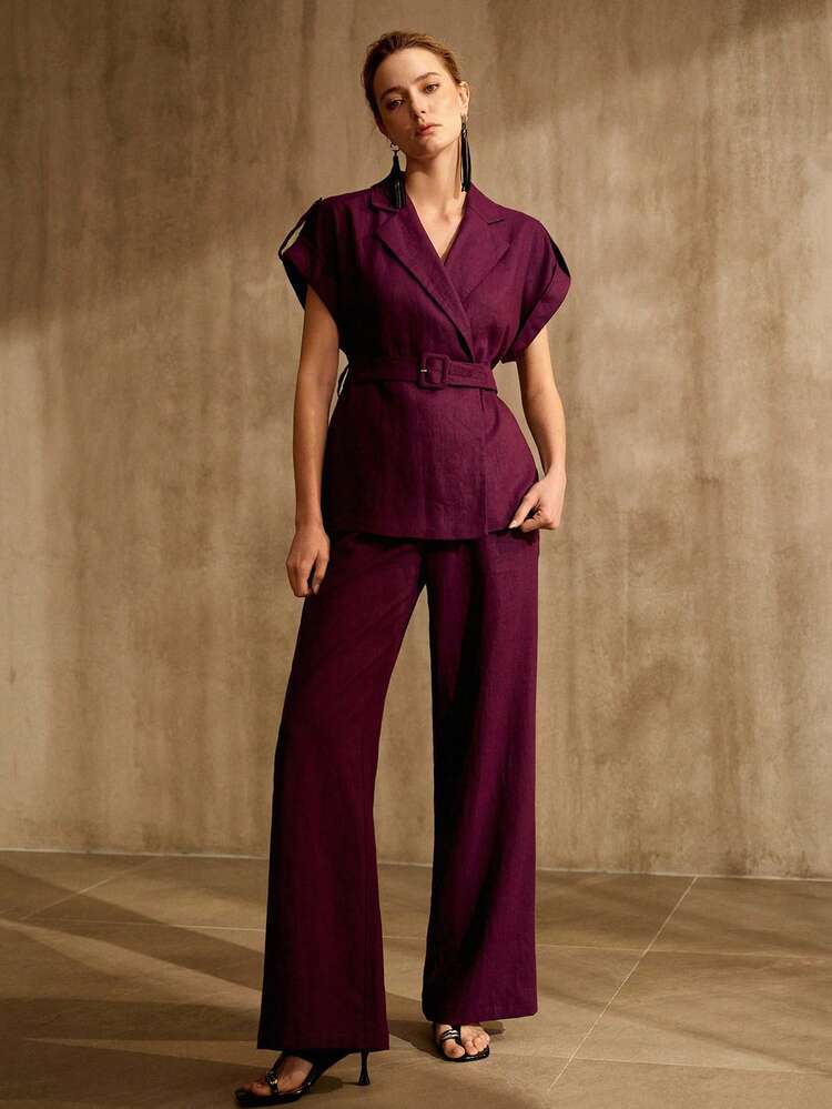 Pantaloni larghi in 100% lino, stile vintage, primavera/estate