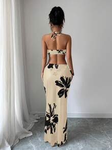 Selianne Bộ bikini 3 mảnh mới dành cho nữ, họa tiết hoa và trang trí vỏ sò, gồm áo hở lưng và váy maxi lưới, trang phục bơi lội mùa hè cho kỳ nghỉ. - Nhiều màu - Xem 2