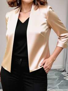 Elenzga Fashionable Casual French Retro Elegant Commuter Short Sleeve Stand Collar Blazer - Apricot - View 6