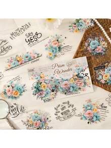 6pcs Sets Satin Rhyme Creative Stickers, Cross-Border Student Decorative Stickers, Waterproof DIY Journal Scrapbook Material Stickers - Multicolor - View 10
