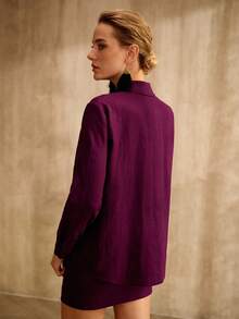 MOTF PREMIUM 100% 亚麻两件套：女士长袖衬衫和迷你裙，春夏款 - 紫色 - 查看 4