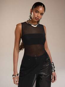 Normani 春夏女式音乐会服装 外出休闲装 2000年代 Y2K 90年代 俱乐部复古锐舞装 音乐节 老钱街头风 复活节 圣帕特里克节 女士派对 海滩婚礼 外出 毕业典礼 优雅度假 休闲 节日 正式 网眼针织透视黑色不对称下摆上衣 女士工作裤 女士高个裤 女士工作服 黑色裤子 女士工作套装 - 黑色 - 查看 9