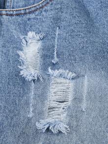 SHEIN Tween Boys' Fashionable Street-Style Slim-Fit Distressed Light Wash Blue Denim Shorts, Casual Versatile - Medium Wash - View 7