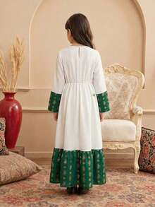 Sparklyn Sister Matching Long Sleeve Square Neck Flared A Line Polyester Dress For Tween Girls Geometric Arabian Style Vacation - Multicolor - View 2