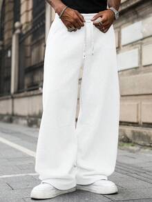 Manfinity EMRG 男士纯色抽绳腰带口袋休闲宽松运动裤灰色运动裤宽松运动裤灰色慢跑裤男士专业俱乐部运动裤长裤运动裤男士灰色宽松运动裤，宽松裤，运动裤，慢跑裤，宽松 - 白色 - 查看 4