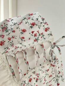 Elamini 女士甜美休闲日常百搭时尚碎花撞色系带短袖露脐上衣，适合外出、通勤和聚会 - 彩色 - 查看 8