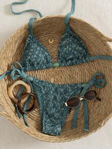 Swim Vcay 2026新款春夏绿色特制面料细肩带性感女士比基尼套装，适合夏季海滩度假 - 綠色 - 查看 1