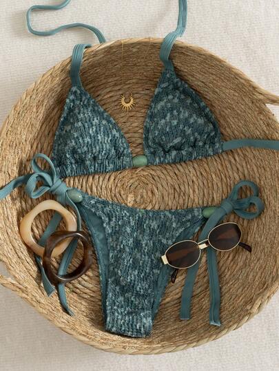 Swim Vcay 2026新款春夏绿色特制面料细肩带性感女士比基尼套装，适合夏季海滩度假