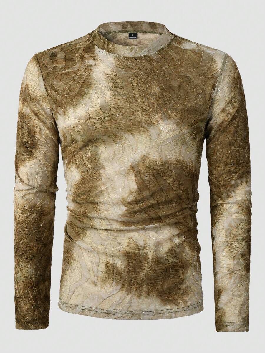 Manfinity AFTRDRK 男士扎染印花长袖褶皱休闲T恤 - 彩色 - 查看 1