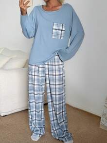 Dream Adore Women's Casual Loose Plaid Print Round Neck Pajama Set - Multicolor - View 6