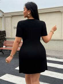 Easura 大码女士蕾丝性感紧身连衣裙 - 黑色 - 查看 2