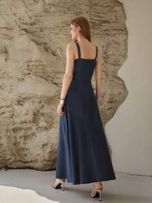 MOTF PREMIUM DENIM FOLD PLEATED BUST SLIP DRESS, SPRING/SUMMER - Dark Wash - View 3