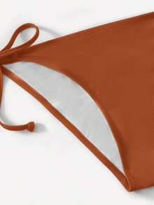 Swim Basics Conjunto de bikini sexy con parte superior de atar al cuello de unicolor para mujer, nuevo diseño de traje de baño para mujer 2026, adecuado para la escuela, vacaciones, citas, té de la tarde, estilo occidental, cruceros, playa, isla, viajes por carretera, todas las estaciones, festivales de música, vacaciones bohemias, vacaciones occidentales y bohemias, tops elegantes para mujer - Marrón - Ver 3