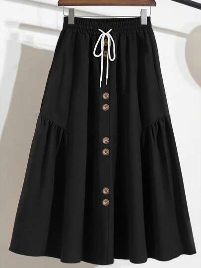 GlowEve CURVE Plus Size Summer Casual Solid Color Front Button Skirt