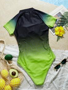 Swim SPRTY Women Summer Beach Vacation Front Zipper Placement Print One Piece Swimsuit - Multicolor - View 6