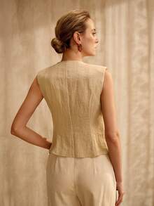 MOTF PREMIUM 女士V领杏色小众时尚百搭优雅修身无袖外套 - 杏色 - 查看 3