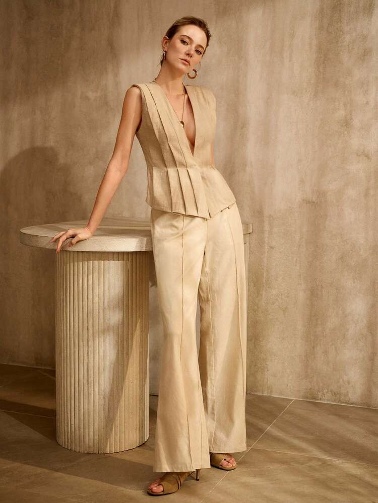 WOMEN'S V-NECK APRICOT NICHE FASHION VERSATILE ELEGANT SLIMMING SLEEVELESS COAT