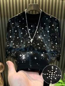 Manfinity Dauomo Casual Fashion Men's Round Neck Printed T-Shirt, Versatile For Summer - Black - View 1