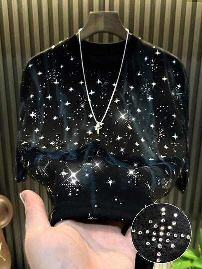 Manfinity Dauomo Camiseta de cuello redondo estampada de moda casual para hombres, versátil para el verano