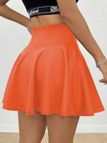 Eassivo Eassivo 女士纯色休闲百搭日常户外运动裙裤，带口袋 - 橘色 - 查看 2