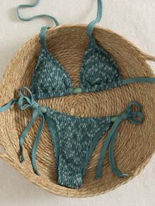 Swim Vcay 2026新款春夏绿色特制面料细肩带性感女士比基尼套装，适合夏季海滩度假 - 綠色 - 查看 4