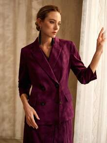 MOTF PREMIUM 100%亚麻修身西装外套，复古风格 - 紫色 - 查看 6