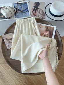 GlowEve CURVE 2026春夏大码女式休闲度假沙滩贝壳织带凉爽面料阔腿裤 - 杏色 - 查看 3