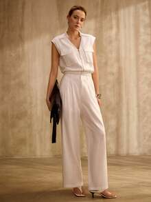 MOTF PREMIUM WOMEN'S WHITE SLEEVELESS LOOSE ZIP ELASTIC WAIST ELEGANT COMMUTER BLAZER - White - View 1