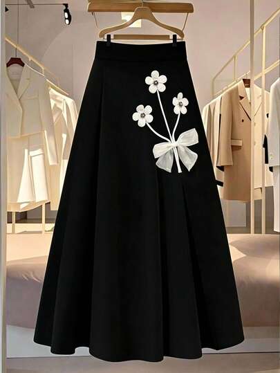 GlowEve CURVE Plus Size Women's Minimalist Fashion Business Floral Decor Front Slit Skirt, Elegant Romantic Vacation, Versatile For Daily Commute, Work, Shopping