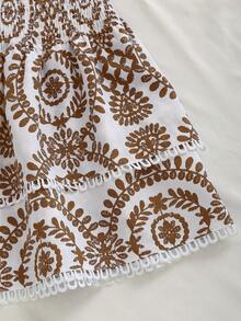 Elamini Navy Blue Strapless Dress With Ruched Waist, Hollow Embroidery, Ruffle Hem, Bohemian Style, Versatile A-Line Short Dress - Multicolor - View 5