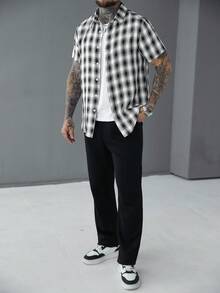 SLATEMANN 男士休闲衬衫，采用INS风图案面料，适合送给男友或老公，日常通勤和外出穿着。 - 黑色 - 查看 5