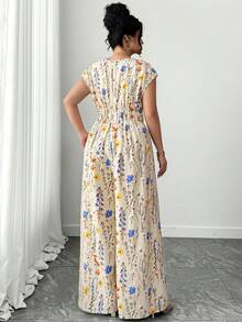 Elenzga 大码女式V领收腰休闲度假风杏色印花连体裤碎花长裙飘逸夏日连衣裙V领长裙长款夏日连衣裙长款度假连衣裙碎花长裙印花长裙夏季碎花长裙碎花连衣裙长裙女式春季长裙畅销连衣裙度假装女式度假连衣裙女士场合连衣裙女式连衣裙正装 - 彩色 - 查看 2