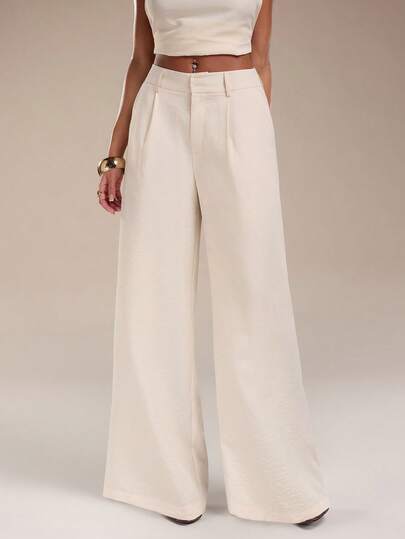 Normani Women's Casual Solid Color Loose Wide Leg Pants/Summer/Spring/Holiday/White/Linen/Going Out/Old Money/Casual/Seksi Chic/White Wide Leg Pants Women/Wide Leg Pants Set/Officeelegance