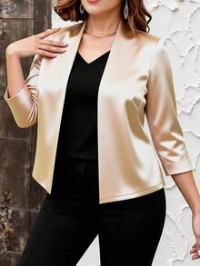 Elenzga Fashionable Casual French Retro Elegant Commuter Short Sleeve Stand Collar Blazer - Apricot - View 3